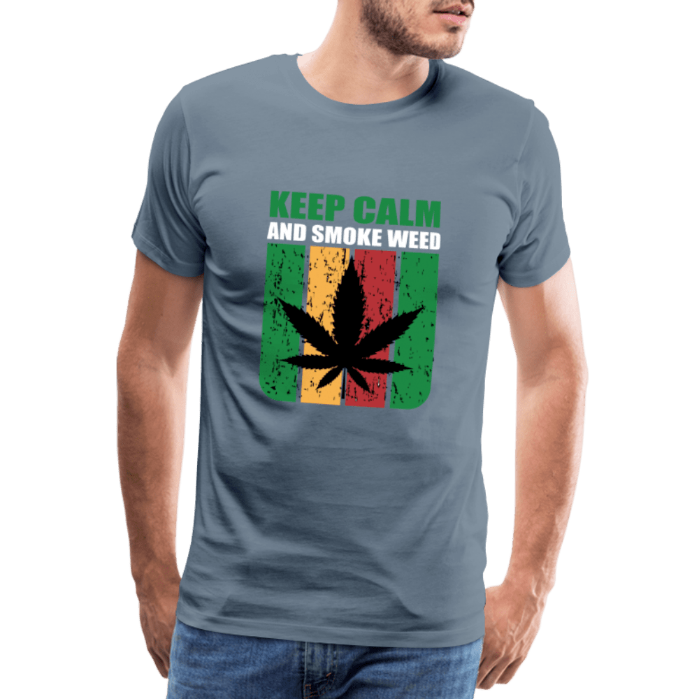Keep Calm And Smoke Weed Männer Cannabis T-Shirt - Blaugrau