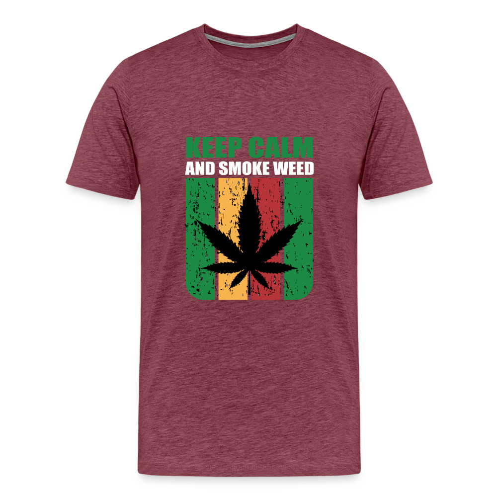 Keep Calm And Smoke Weed Männer Cannabis T-Shirt - Bordeauxrot meliert