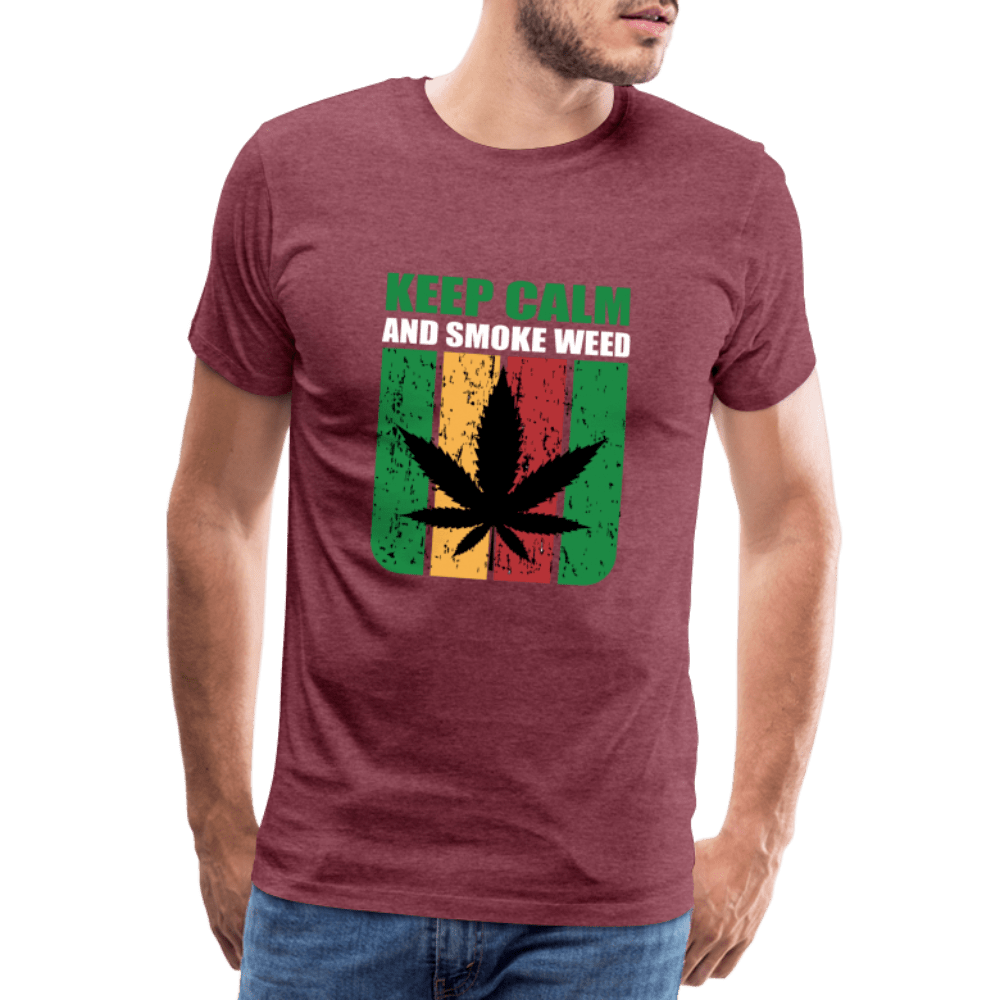 Keep Calm And Smoke Weed Männer Cannabis T-Shirt - Bordeauxrot meliert