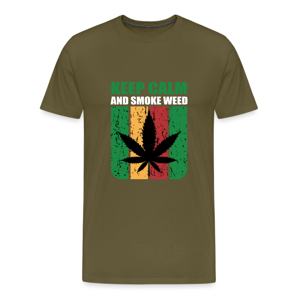 Keep Calm And Smoke Weed Männer Cannabis T-Shirt - Khaki